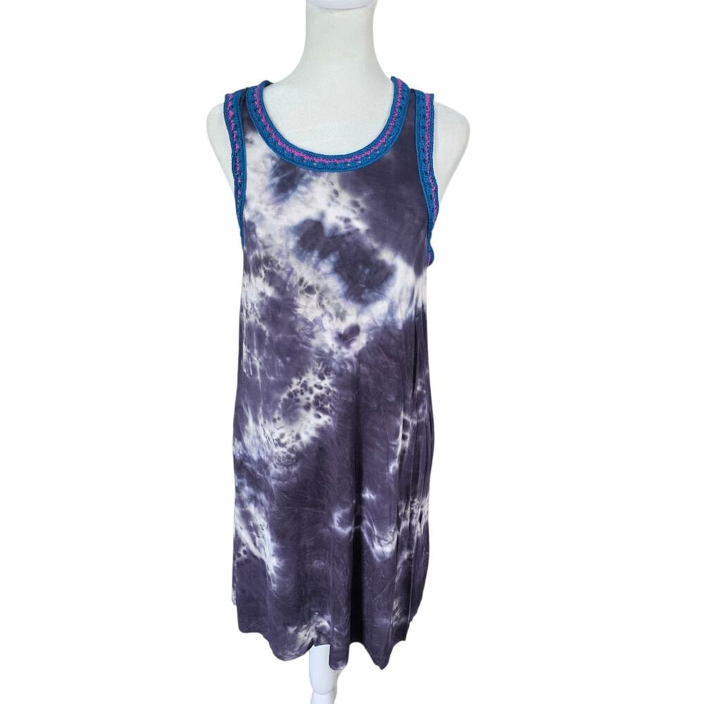 Natural Life Womens S Tie Dye Midi Dress Crochet Trim Boho Hippie Festival